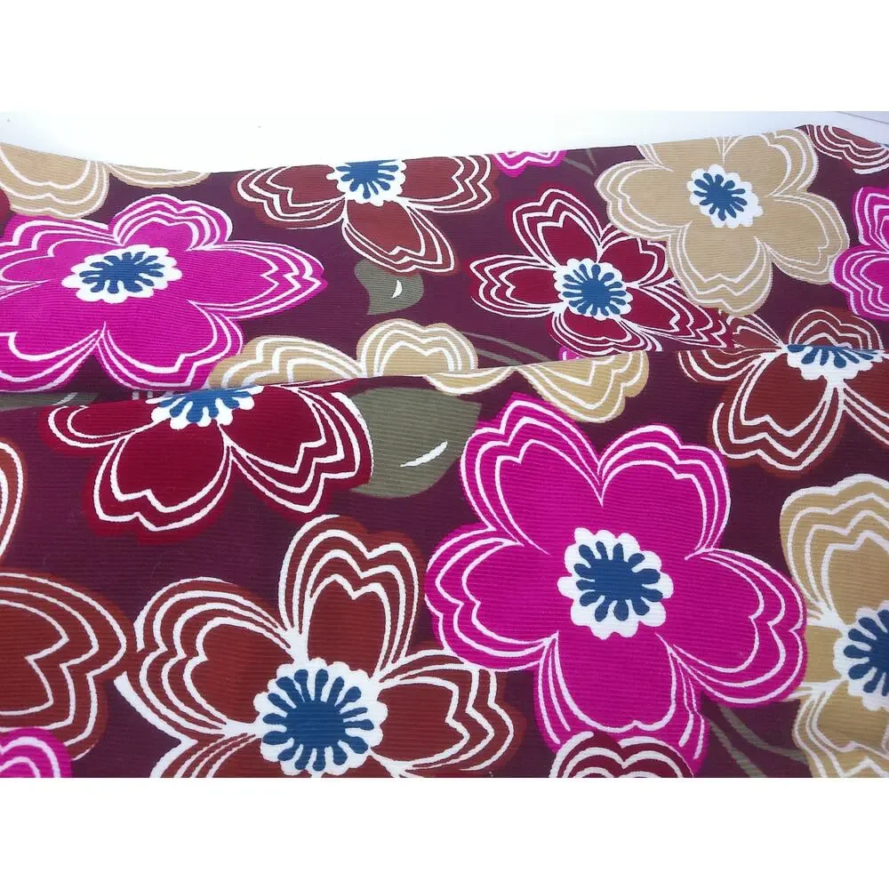 Vintage Floral Corduroy Fabric Psychedelic Pop Art Retro Remant Textile 2 Yards